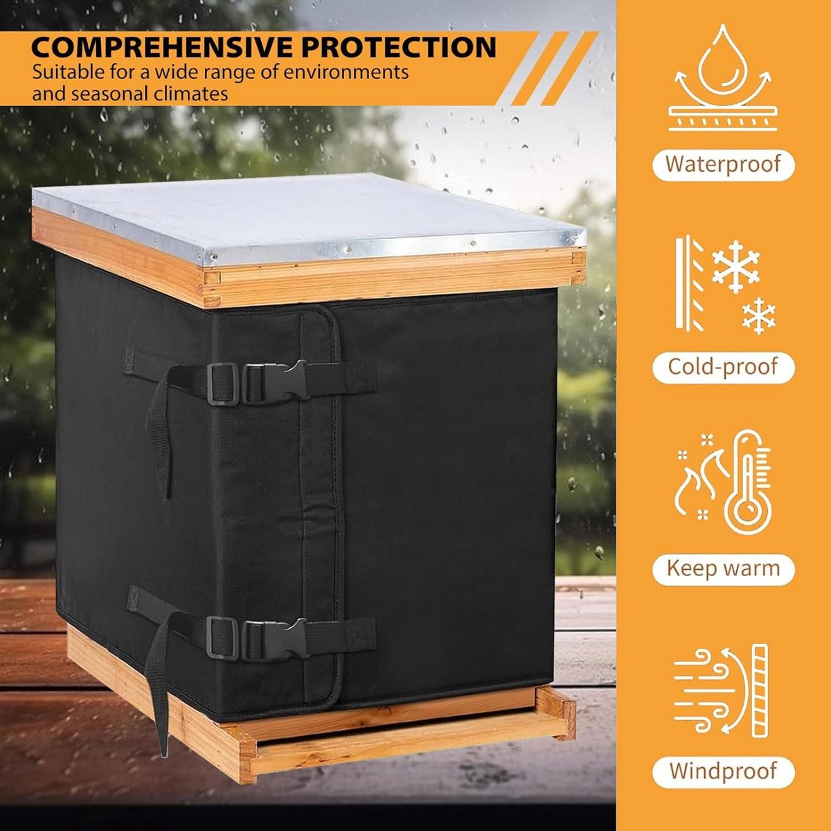 Allecto Plus - Waterdichte Bijenkorf Beschermhoes 600D Oxford-stof | Isolatie & Winddicht | Verstelbare Imker Accessoire | Alle Seizoenen | 191x60cm