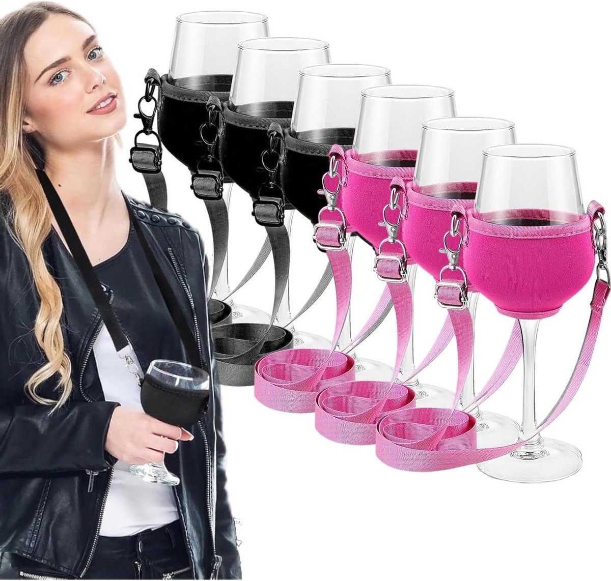 Allecto Plus - Wijnglashouder om op te hangen voor 6 glazen - Bekerhouder voor onderweg en thuis - Robuuste wijnhouder voor feestjes met zoekwoorden: glazenhouder, drankhouder, handig in gebruik