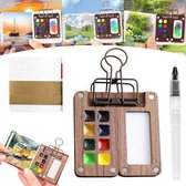 Allecto Plus - Mini Aquarel Verfset voor Reizen - Draagbaar Palet met 8 Grids - Houten Palet Box - Schetsboek - Pocket Verf Tray - Metalen Clip - Kunstenaarsbenodigdheden