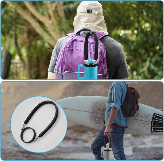 Inovra Plus - Waterfleshouder met riem handgreep voor waterfles - siliconen flesgreep - geschikt voor diverse waterflessen - 8 tot 40 oz - met Stanley accessoires - comfortabele draagriem — afbeelding 2