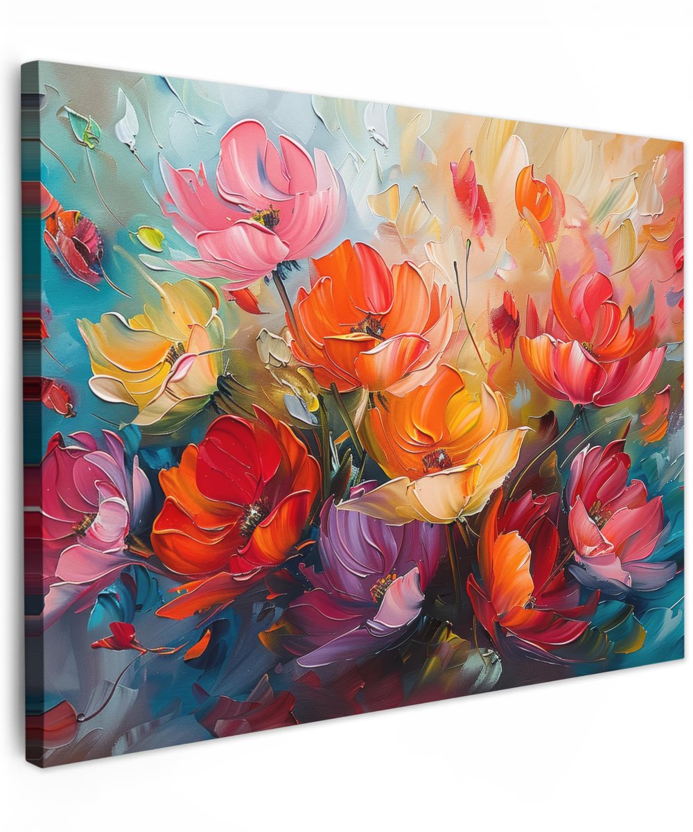 Ibenzoa Canvas Kunstwerken voor Muurdecoratie in Diverse Ruimtes, 80x60 cm, Botanische Aquarel Bloemenprint Lentebloemen - kunst
