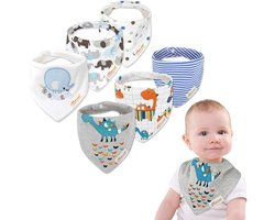 Minizone Baby Bandana's Set van 6, Superzachte en absorberende katoenen driehoekige slabbetjes met schattige ontwerpen voor jongens