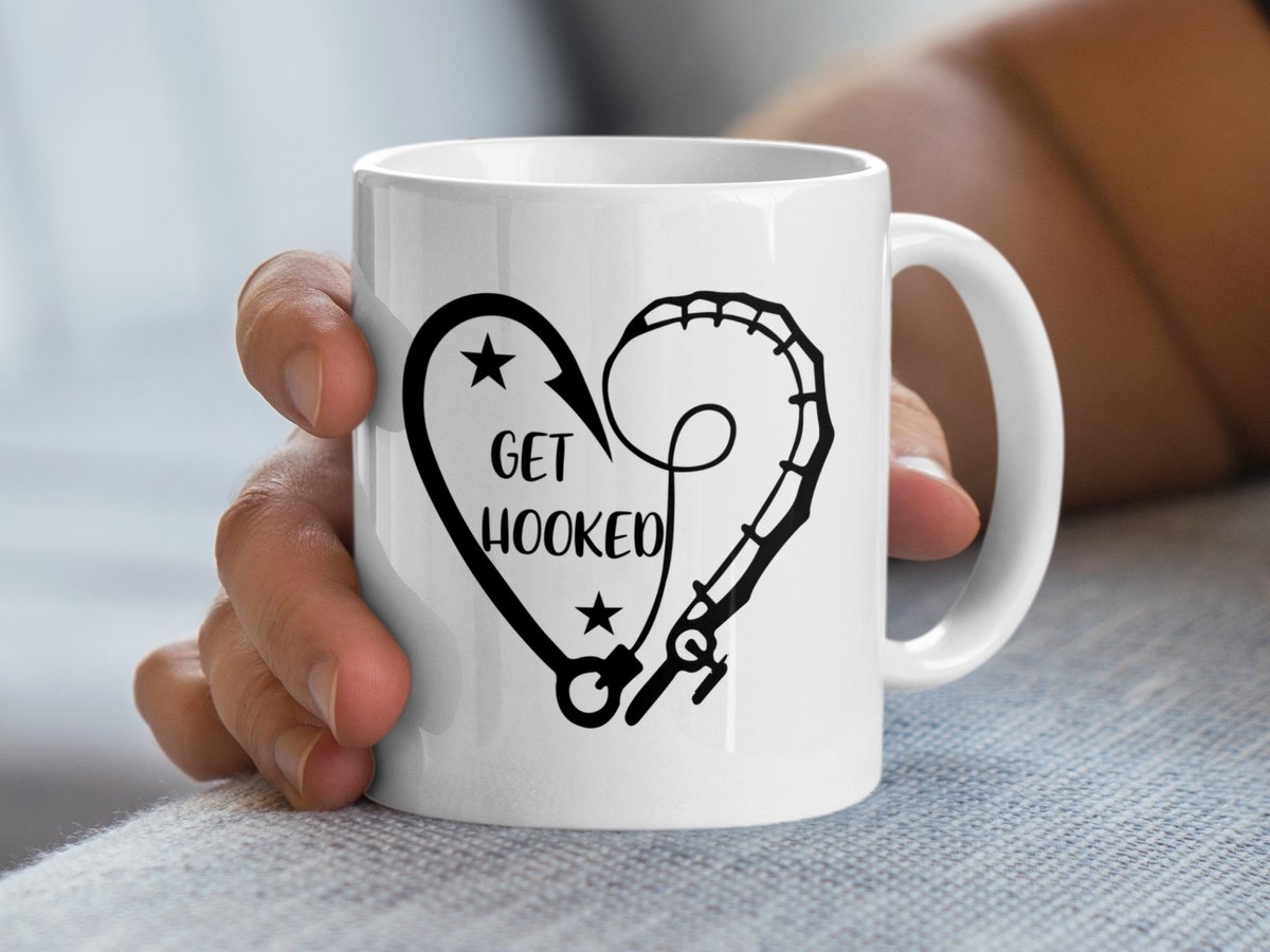 Get Hooked Mug, Vissen Liefde, Romantische Visser, Nieuwe Visser Cadeau, Gepersonaliseerde Mug, Grappige Visser Mok, Visliefhebber Cadeau