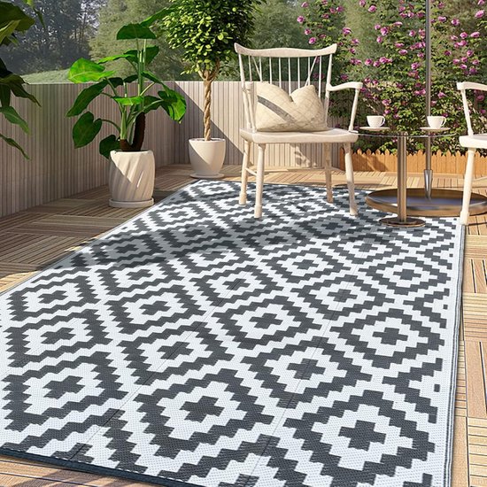 Tapis de jardin imperméable - 120 x 180 cm - Tapis de terrasse léger - Protection UV - Facile à nettoyer - Tapis de balcon en plastique recyclé - Convient pour pique-nique, plage, BBQ