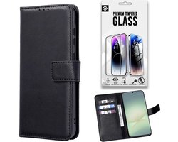 HB Hoesje Geschikt voor Motorola Moto G100 Zwart & Glazen Screenprotector - Portemonnee Book Case - Kaarthouder & Magneetlipje