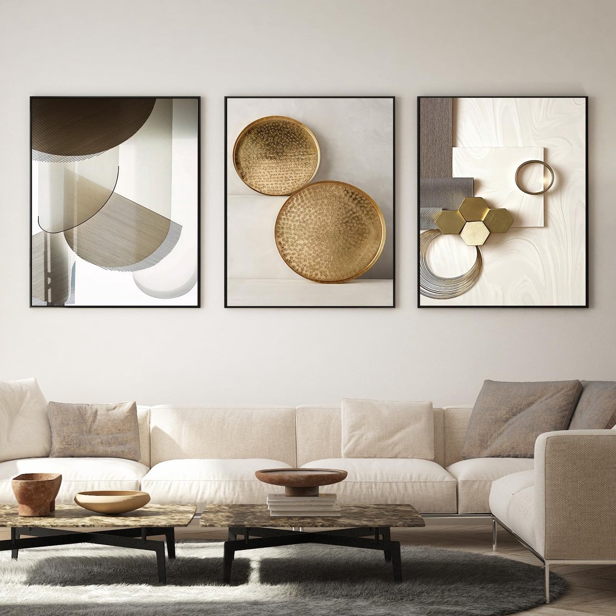Ibenzoa Abstracte Posters Set van 3 - Geometrische Canvas Decoratie 30x40cm goud