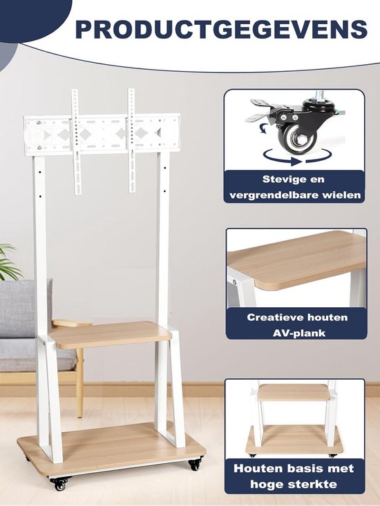 Mobiele TV standaard - Schermformaat: 37 t/m 75 inch, Max. gewicht: 40