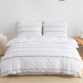 Beddengoed 220 x 200 cm Superzachte 100% microvezel 3-delige bedsets met dekbedovertrekken en kussenslopen met rits 80 x 80 cm, beddengoedsets geometrisch patroon, wit