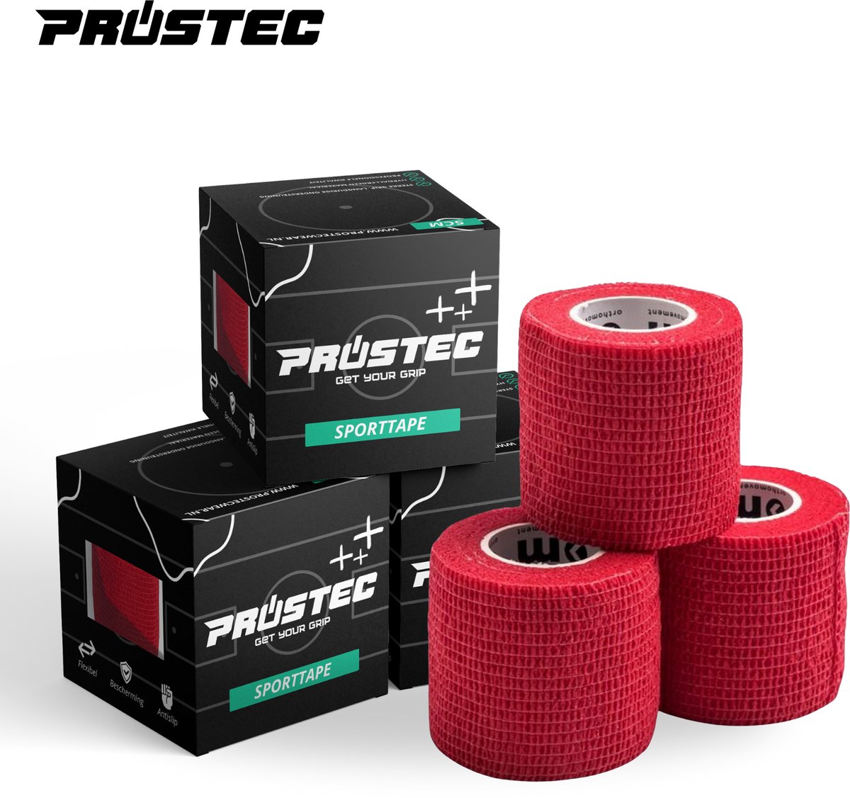 Prostec Sporttape voor Voetbal – Voetbaltape - Sokkentape – 3 Stuks – Rood