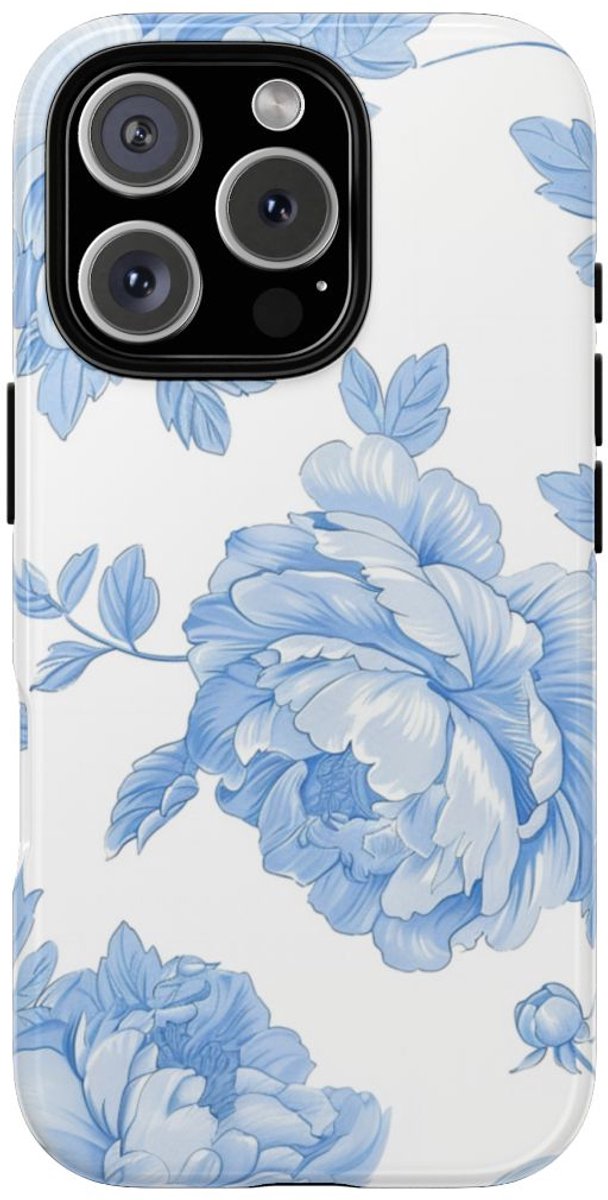 Lichtblauw Pioenrozenmotief – Telefoonhoesje Geschikt voor iPhone 16 Pro