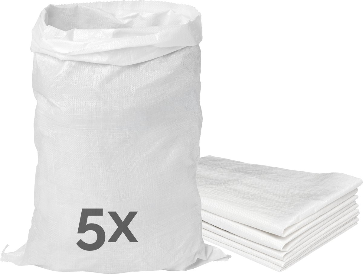 Garronda - Polypropyleen Zak Wit - 80 x 50 cm – 5 Stuks – Tuinafvalzak - Geweven Zakken van PP - Voor zand en opslag – Scheurvast - Belastbaar tot 50 kg – Veelzijdig inzetbaar – Zandzakken – Tuinzak – Hoogwaterbescherming – GD-ROM-Bag80