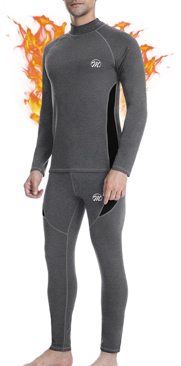 MEETHOO Baselayer Thermoset Heren - Thermo Ondergoed Heren -Thermo Kleding Set : Ademend en Comfortabel Basislaag voor Voetbal, Tennis, Skiën, Hardlopen en Outdooractiviteiten -GRIJS-L