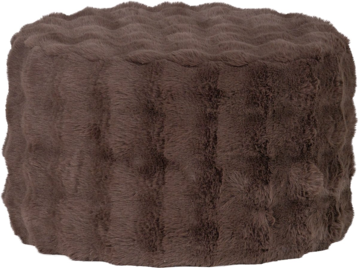 WOOOD Olven Poef Laag - Fluffy Stof - Bruin - 36x60x60