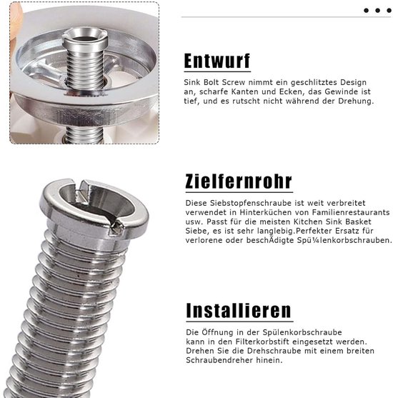 Gotetiso 4 stuks holle schroef spoel roestvrijstalen afvoerzeefschroef 45mm holle schroef zeefkorfventiel spoelbakzeefschroef afvoer garnituur toebehoren voor ventielaflaat spoel keuken afvoeren