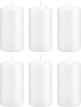 6x Witte cilinderkaarsen/stompkaarsen 8 x 15 cm 69 branduren - Geurloze kaarsen - Woondecoraties