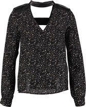 Morgan zwarte polyester blouse met leerlook details valt kleiner - Maat 34