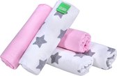 Lulando Babydeken Flannel Squares 5 Pack Gray Stars Pink - 70 cm x 80 cm