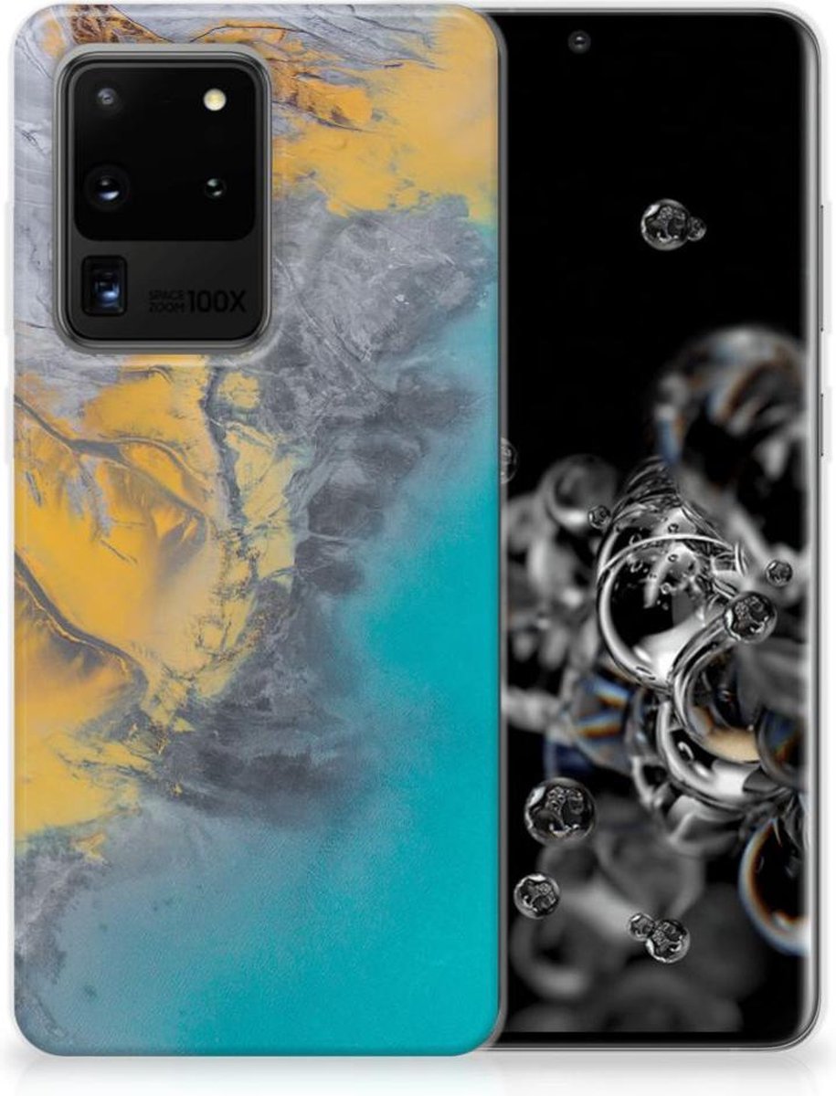 Samsung Galaxy S20 Ultra TPU Siliconen Hoesje Marble Blue Gold