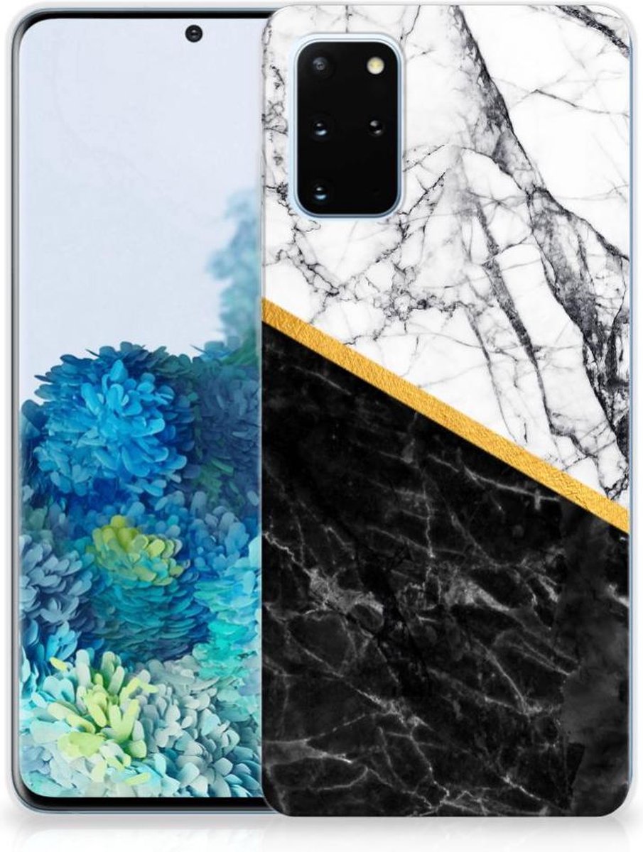 Samsung Galaxy S20 Plus TPU Siliconen Hoesje Marmer Wit Zwart - Origineel Cadeau Man