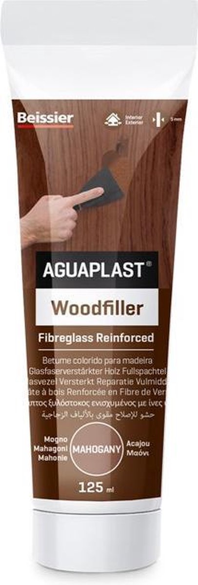 Beissier Aguaplast Woodfiller – Mahonie – Glasvezel Versterkt – 125ml