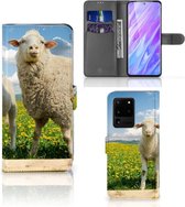 Book Case Geschikt voor Samsung Galaxy S20 Ultra Telefoonhoesje met Pasjes Schaap en Lammetje