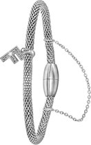 Lucardi Dames Armband mesh letter F met kristal - Staal - Armband - Cadeau - 19 cm - Zilverkleurig
