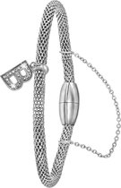 Lucardi Dames Armband mesh letter B met kristal - Staal - Armband - Cadeau - 19 cm - Zilverkleurig