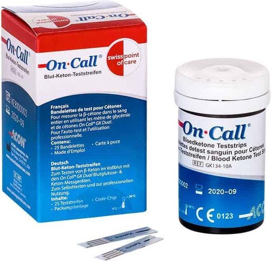 On Call | Bloedketone Teststrips | 1 x 25 Ketone teststrips  | Ketose dieet | Ketonentest | Snel afvallen zonder poespas!