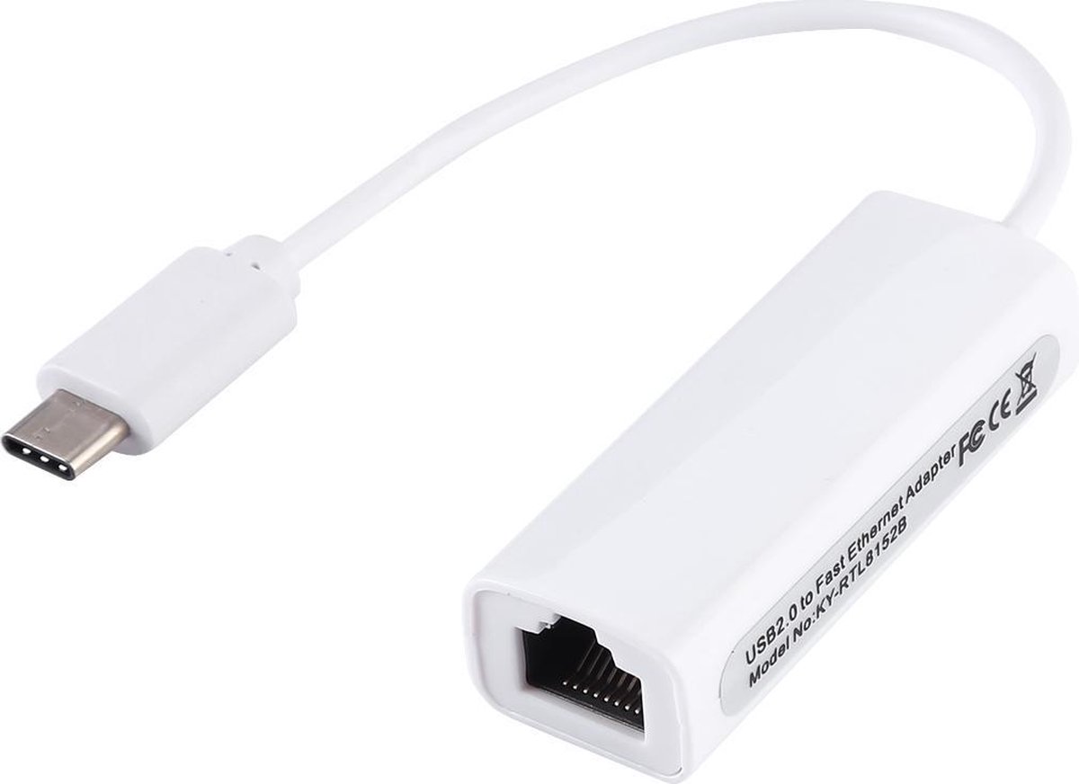 USB-C (Type-C) naar Ethernet Network Adapter | Wit / White|Tot 100MBps| TrendParts