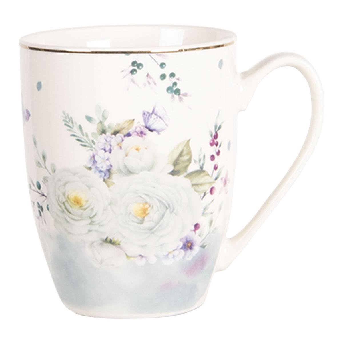 Clayre & Eef Mok 360 ml Wit Blauw Porselein Bloemen