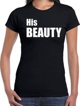 His beauty t-shirt zwart met witte letters voor dames - fun tekst shirts XXL