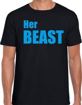 Her beast t-shirt zwart met blauwe letters voor heren S