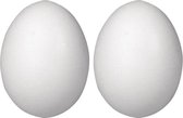 2x Piepschuim ei decoratie 10 cm hobby/knutselmateriaal - Knutselen DIY eieren beschilderen - Pasen thema paaseieren eitjes wit