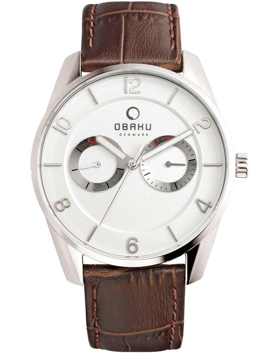 Obaku Denmark Herenhorloge - V171GM CIRN - Stalen kast - Bruine leren band - Ø40mm