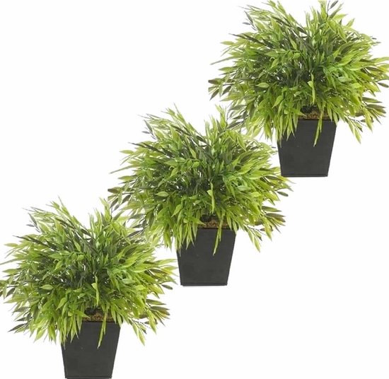 Set van 3 kunstplanten bamboe groen in pot 25 cm - Kamerplanten groene bamboe