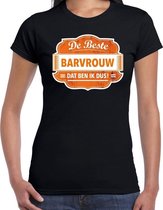 Cadeau t-shirt voor de beste barvrouw voor dames - zwart met oranje - barvrouwen - kado shirt / kleding - moederdag / collega XS