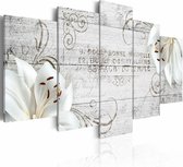 Schilderij - Witte Lelies op hout, houtlook,   5luik