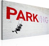 Schilderij - Banksy - Parking , grijs rood , wanddecoratie , premium print op canvas