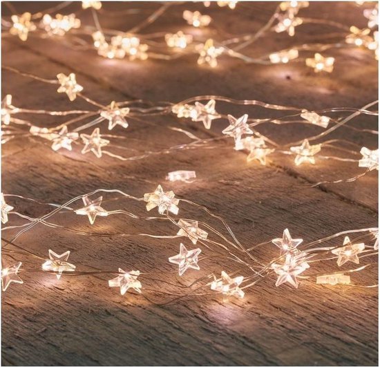 Zilveren kerstverlichting sterren met timer warm wit 2 meter - Sfeerverlichting -... |