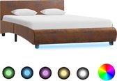 Bedframe met LED stof bruin 140x200 cm