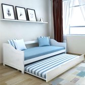 Bedbankframe uittrekbaar grenenhout wit 90x200 cm