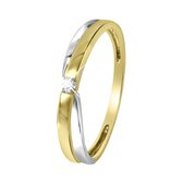 Lucardi Dames Bicolor ring met diamant 0,02ct - Ring - Cadeau - 14 Karaat Goud - Geelgoud en Witgoud