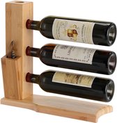 Decopatent® Wijnrek voor 3 flessen wijn - Bamboe - Hout - Design Wijnrek - Wijnflessenrek - Flessenrek voor 3 wijnflessen