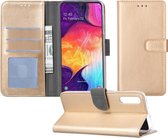 Hoesje Geschikt voor Samsung Galaxy A50 Hoesje Book Case Hoes Portemonnee Cover Walletcase - Hoes Geschikt voor Samsung A50 Hoes Bookcase Hoesje - Goud