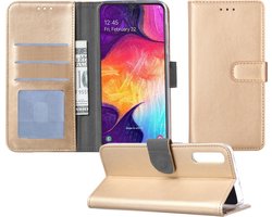 Hoesje - Geschikt voor Samsung Galaxy A50 - Luxe Bookcase - Walletcase Hoes - Portemonnee - Cover - Telefoonhoes - Goud