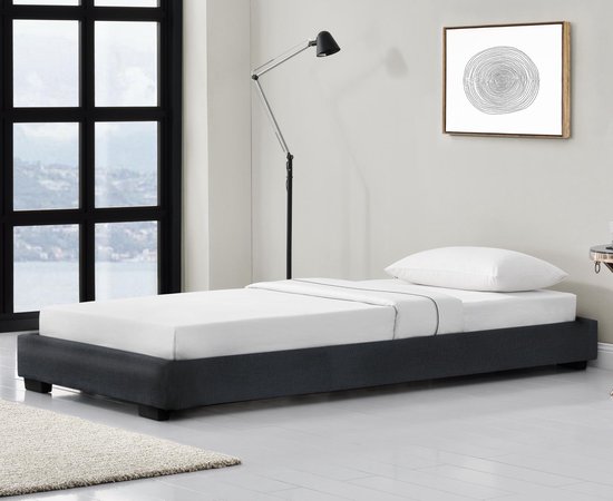 Houten bed Laag kunstleer met bedbodem 90x200 cm zwart