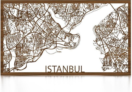 Plan de la ville Istanbul Bois Zwart - 40x60 cm - Déco plan de la ville - Décoration murale