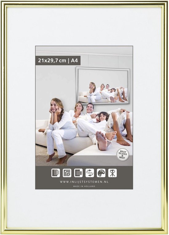 Bol Com Hoogglans Aluminium Wissellijst Fotolijst 30x40 Cm Ontspiegeld Kunstglas Goud