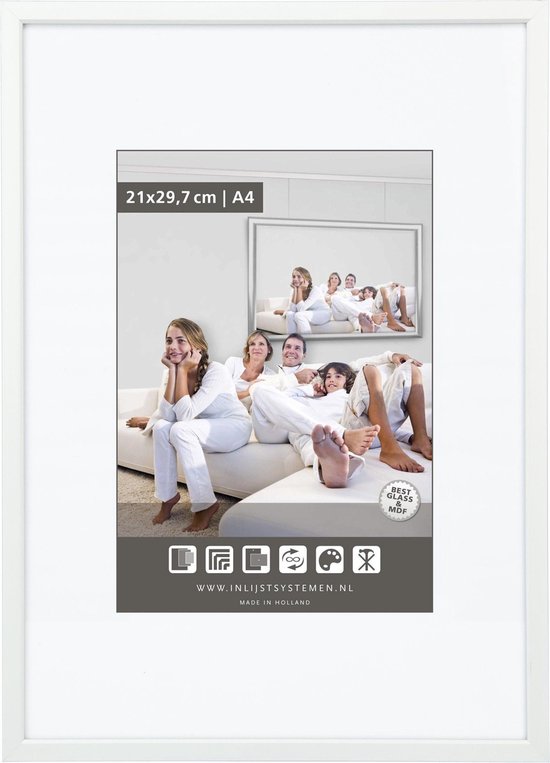Cadre photo de luxe en aluminium - Cadre photo - 20x20 cm - Verre transparent - Blanc - 10 mm - Bord à facettes