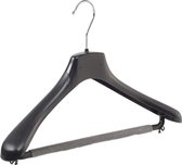 De Kledinghanger Gigant - 10 x Mantel / kostuumhanger kunststof zwart met schouderverbreding en anti-slip broeklat (2 mm schuim), 42 cm